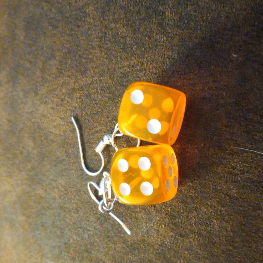 Orange dice earrings